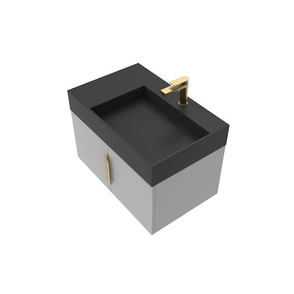 Castello Usa Amazon 30-inch Gray Right Vanity Set with Black Top and Gold Handles CB-MC-30G-GLD-2056R-BL - main